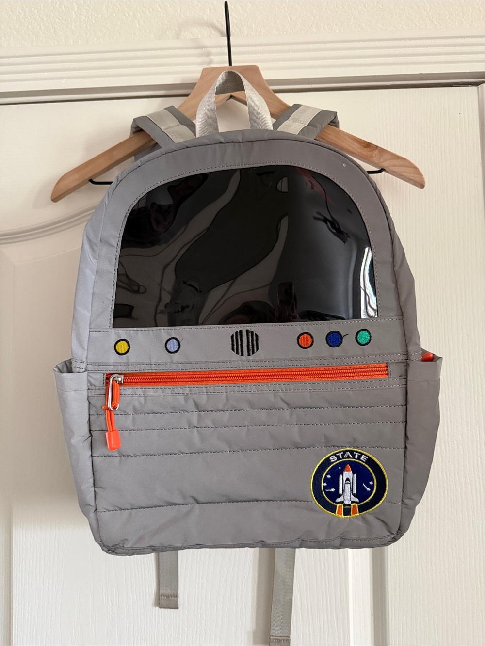 STATE Mini Kane Kids Travel Backpack in “reflective astronaut” design